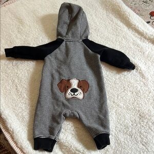 Striped Dog Patch Hooded Baby Onesie